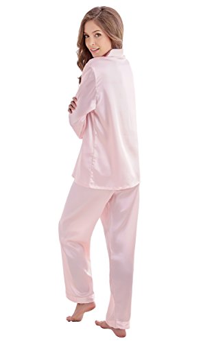 TONY & CANDICE Women's Classic Satin Pajama Set Sleepwear Loungewear (Large, Light Pink)