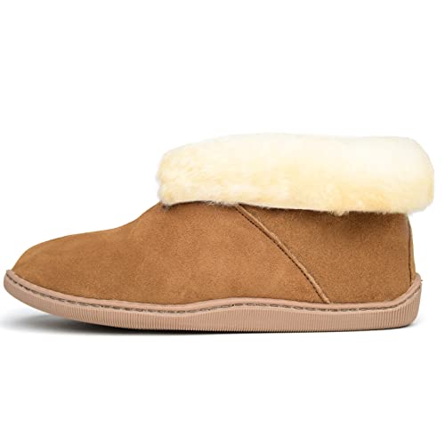 Minnetonka Mens Sheepskin Ankle Boot Slipper Tan Size 10