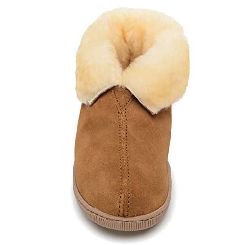 Minnetonka Mens Sheepskin Ankle Boot Slipper Tan Size 10