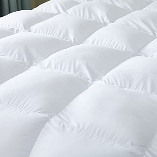 Luxurious Full/Queen Size Goose Down Feather Fiber Comforter Duvet Insert, Ultra-Soft 100% Egyptian Cotton Cover, 60 oz. Fill Weight, All-Season White Solid Comforter