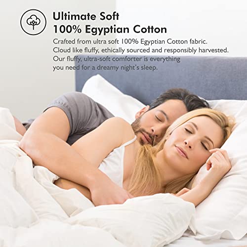 Luxurious Full/Queen Size Goose Down Feather Fiber Comforter Duvet Insert, Ultra-Soft 100% Egyptian Cotton Cover, 60 oz. Fill Weight, All-Season White Solid Comforter