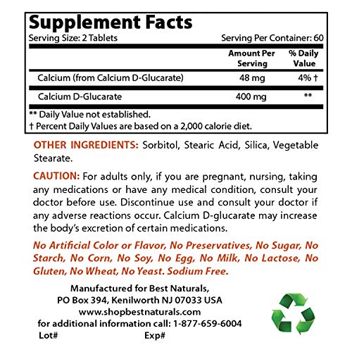 Best Naturals Calcium D-Glucarate 200 mg 120 Tablets