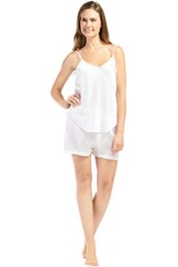 fishers finery women's 100% pure silk cami boxer pajama set improved fit; camisole sleep top and shorts (white, xl)