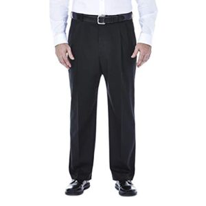 haggar men's premium no iron khaki classic fit pleat front regular and big & tall sizes, black bt, 46w x 34l