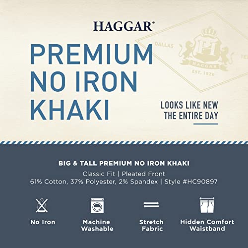 Haggar Men's Premium No Iron Khaki Classic Fit Pleat Front Regular and Big & Tall Sizes, Black BT, 46W x 34L