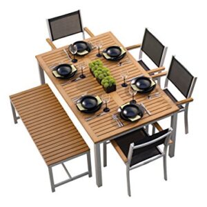 Oxford Garden 6 Piece Travira Powder Coated Aluminum with Natural Tekwood & Black Sling Seats Dining Set