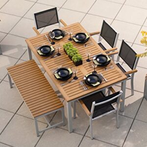 Oxford Garden 6 Piece Travira Powder Coated Aluminum with Natural Tekwood & Black Sling Seats Dining Set