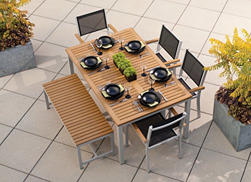 Oxford Garden 6 Piece Travira Powder Coated Aluminum with Natural Tekwood & Black Sling Seats Dining Set