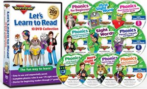 let’s learn to read 10 dvd collection by rock ‘n learn (170 sight words, covers all phonics rules, vowels, consonants, blends, digraphs, practice sections to build reading fluency, 80 downloadable worksheets and more.)