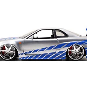 Jada Toys Fast & Furious Brian’s 2002 Nissan Skyline R34 Die-cast Car, 1:24 Scale, Silver & Blue