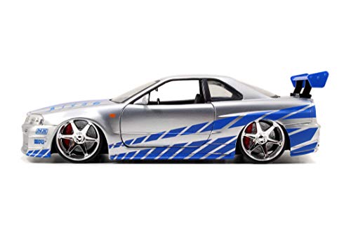 Jada Toys Fast & Furious Brian’s 2002 Nissan Skyline R34 Die-cast Car, 1:24 Scale, Silver & Blue