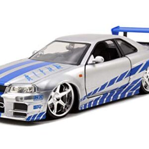 Jada Toys Fast & Furious Brian’s 2002 Nissan Skyline R34 Die-cast Car, 1:24 Scale, Silver & Blue