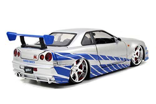 Jada Toys Fast & Furious Brian’s 2002 Nissan Skyline R34 Die-cast Car, 1:24 Scale, Silver & Blue