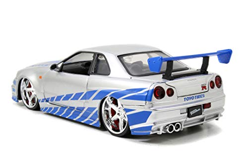 Jada Toys Fast & Furious Brian’s 2002 Nissan Skyline R34 Die-cast Car, 1:24 Scale, Silver & Blue