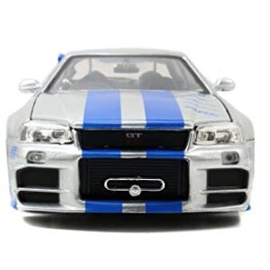 Jada Toys Fast & Furious Brian’s 2002 Nissan Skyline R34 Die-cast Car, 1:24 Scale, Silver & Blue