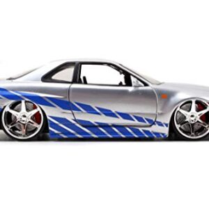 Jada Toys Fast & Furious Brian’s 2002 Nissan Skyline R34 Die-cast Car, 1:24 Scale, Silver & Blue