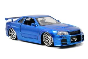 jada toys fast & furious 1:24 brian's 2002 nissan skyline gt-r r34 a die-cast car, toys for kids and adults, blue (97173)