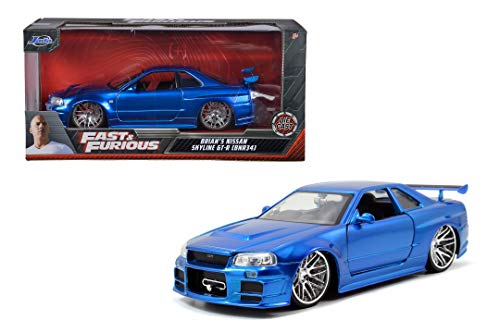 Jada Toys Fast & Furious 1:24 Brian's 2002 Nissan Skyline GT-R R34 a Die-cast Car, Toys for Kids and Adults, Blue (97173)