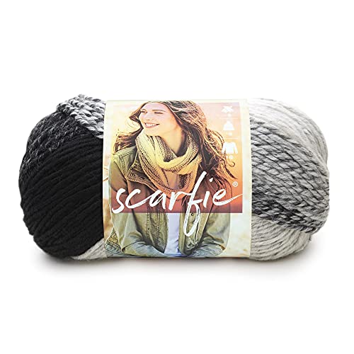 (1 Skein) Lion Brand Yarn Scarfie Bulky Yarn, Cream/Black