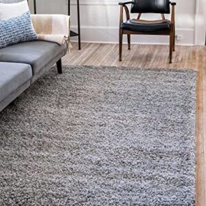 Unique Loom Solid Shag Collection Area Rug (6' 1" x 9' Rectangle, Cloud Gray)