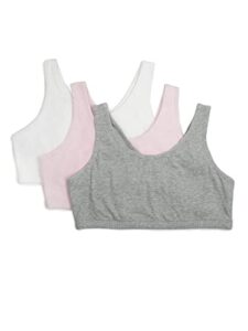 fruit of the loom girls cotton built-up stretch sports training bras, heather grey/bittersweet pink/white, 38 us