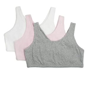 Fruit of the Loom girls Cotton Built-up Stretch Sports training bras, Heather Grey/Bittersweet Pink/White, 38 US