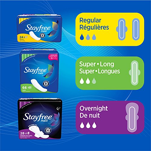 Stayfree Maxi Super Long Pads For Women, Wingless, Reliable Protection and Absorbency of Feminine Periods, 48 count