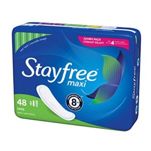 Stayfree Maxi Super Long Pads For Women, Wingless, Reliable Protection and Absorbency of Feminine Periods, 48 count