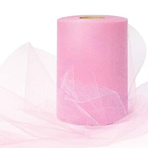 expo international decorative matte tulle, spool of 6 inches x 100 yards, polyester-made tulle fabric, matte finish, lightweight, versatile, washable, easy-to-use pink