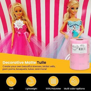 Expo International Decorative Matte Tulle, Spool of 6 Inches X 100 Yards, Polyester-Made Tulle Fabric, Matte Finish, Lightweight, Versatile, Washable, Easy-to-Use Pink