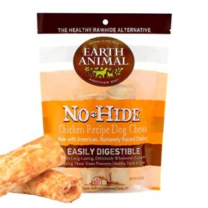 earth animal no hide small chicken flavored natural rawhide free dog chews long lasting dog chews | dog treats for small dogs | great dog chews for aggressive chewers (1 pack)