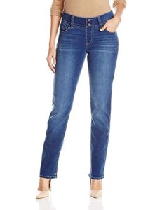 riders by lee indigo women's pull-on waist smoother straight-leg jean,mid shade,10