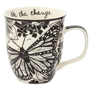 karma gifts 16 oz black and white boho mug butterfly - cute coffee and tea mug - ceramic coffee mugs for women and men