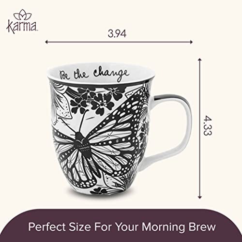 Karma Gifts 16 oz Black and White Boho Mug Butterfly - Cute Coffee and Tea Mug - Ceramic Coffee Mugs for Women and Men