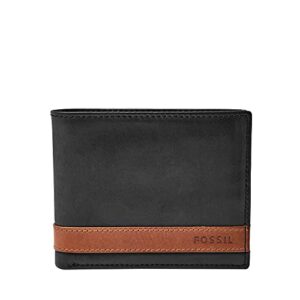 fossil men's quinn leather bifold with flip id wallet, black, (model: ml3644001)
