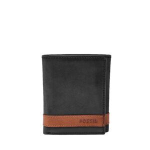 fossil men's quinn leather trifold with id window wallet, black, (model: ml3645001)