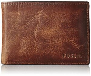 fossil men's derrick leather slim minimalist bifold front pocket wallet, brown, (model: ml3709200)