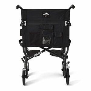 Medline Ultralight Transport Wheelchair with 19” Wide Seat, Folding Transport Chair with Permanent Desk-Length Arms, Black Frame