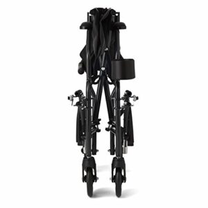 Medline Ultralight Transport Wheelchair with 19” Wide Seat, Folding Transport Chair with Permanent Desk-Length Arms, Black Frame