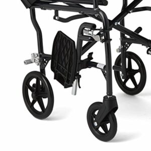 Medline Ultralight Transport Wheelchair with 19” Wide Seat, Folding Transport Chair with Permanent Desk-Length Arms, Black Frame