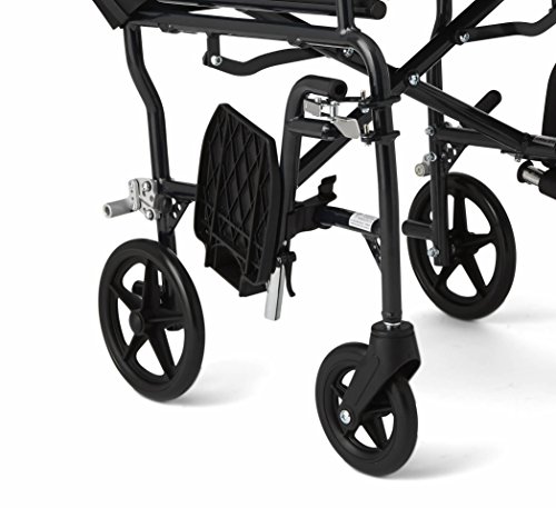 Medline Ultralight Transport Wheelchair with 19” Wide Seat, Folding Transport Chair with Permanent Desk-Length Arms, Black Frame