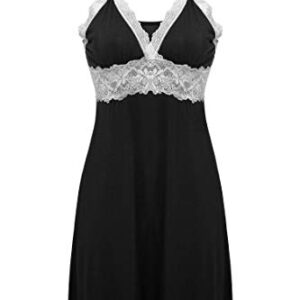 Ekouaer Women's Nightwear Sleepdress Camisole Slip, Viscose-black, Medium