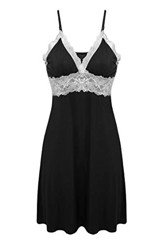 Ekouaer Women's Nightwear Sleepdress Camisole Slip, Viscose-black, Medium