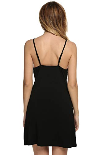 Ekouaer Women's Nightwear Sleepdress Camisole Slip, Viscose-black, Medium