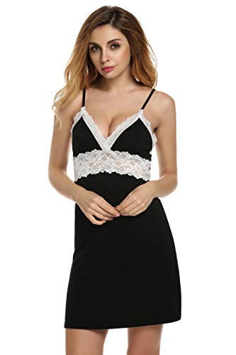 Ekouaer Women's Nightwear Sleepdress Camisole Slip, Viscose-black, Medium