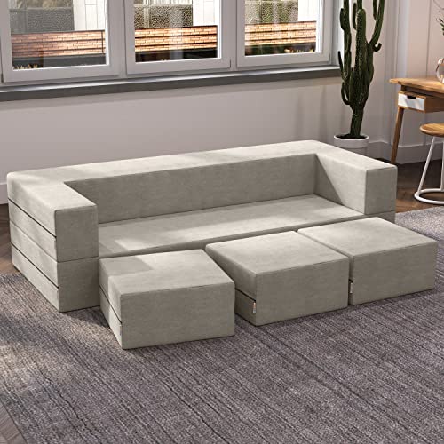 Jaxx Zipline Convertible Sleeper Sofa & Three Ottomans/California King-Size Bed, Dove Grey