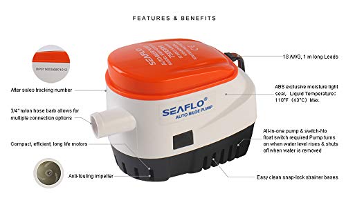 SEAFLO Automatic Submersible Boat Bilge Water Pump 12v Auto with Float Switch-New 750gph 4 Year Warranty!