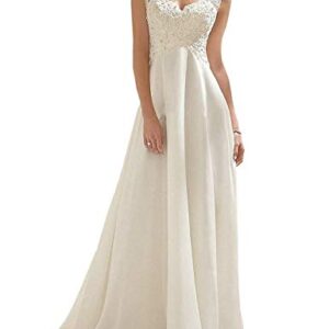 Abaowedding Women's Wedding Dress Lace Double V-Neck Sleeveless Evening Dress Ivory US 24 Plus