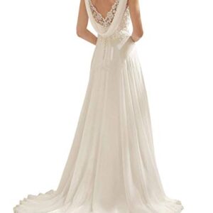 Abaowedding Women's Wedding Dress Lace Double V-Neck Sleeveless Evening Dress Ivory US 24 Plus