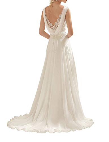 Abaowedding Women's Wedding Dress Lace Double V-Neck Sleeveless Evening Dress Ivory US 24 Plus